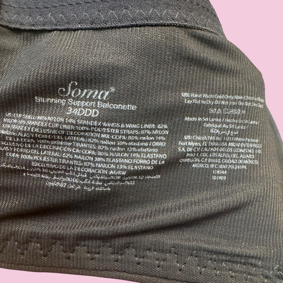 Soma Stunning Support Balconette Bra 34DDD Underwire Lace Adjustable Black - Picture 3 of 5